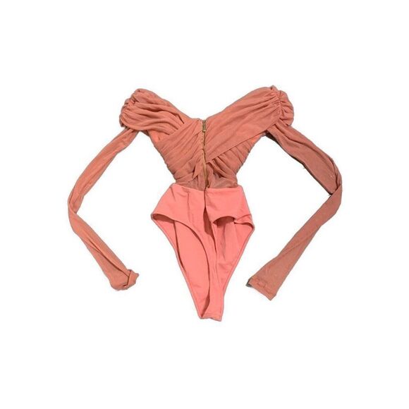Nbd X Naven Long Sleeve Cold Shoulder Solid Pink Bodysuit Top Small - Picture 3 of 5